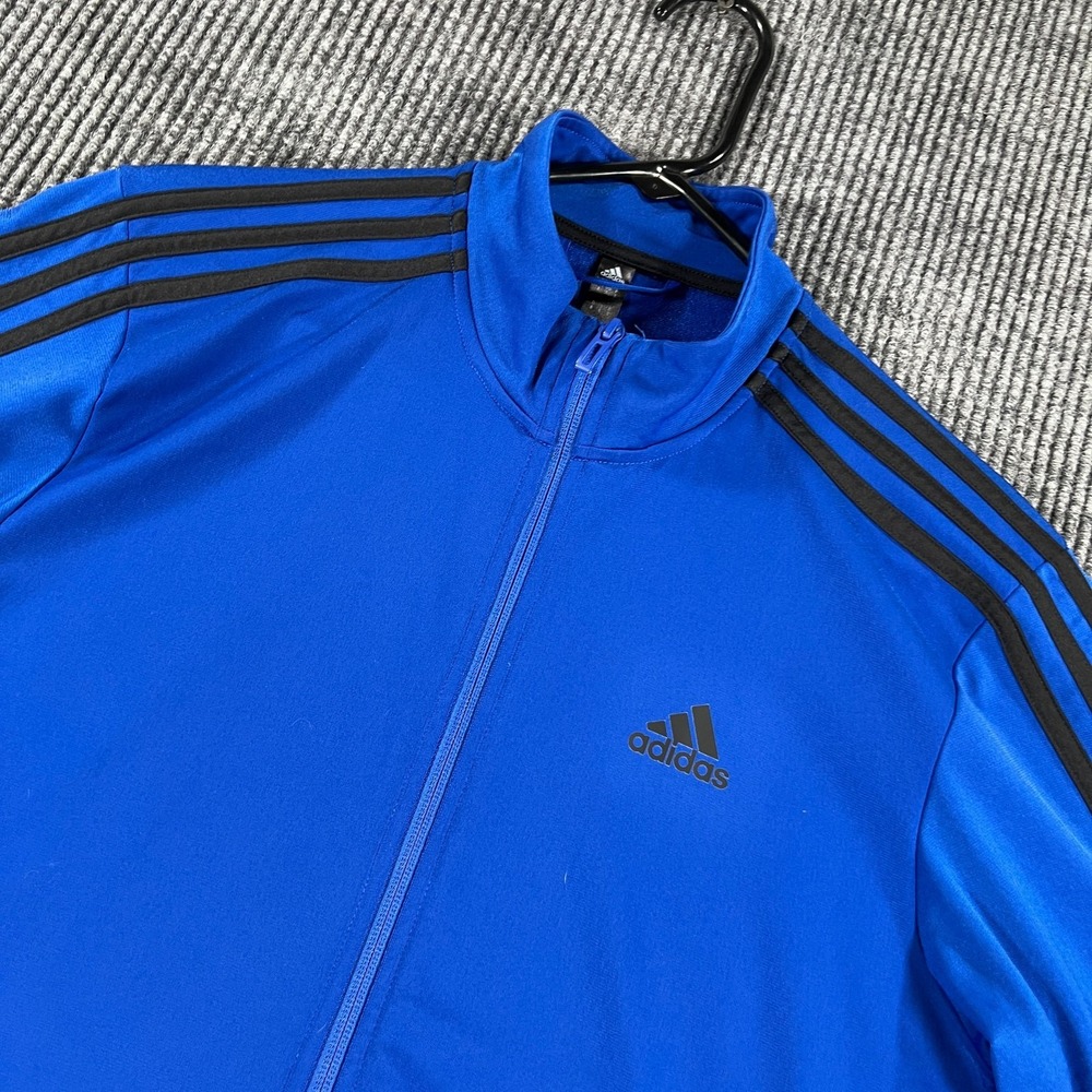 Adidas Track Jacket Mens Small Blue Long Sleeve Full Zip Mock Neck Casual Active